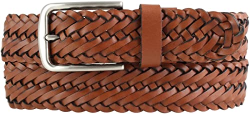 BELTINGER Flecht-Gürtel aus Vollrindleder 3,5 cm | Flecht-Ledergürtel für Damen Herren 35mm | Geflochtener Gürtel mit silberner Schließe | Cognac 90cm von BELTINGER