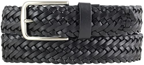 BELTINGER Flecht-Gürtel aus Vollrindleder 3,5 cm | Flecht-Ledergürtel für Damen Herren 35mm | Geflochtener Gürtel mit silberner Schließe | Schwarz 100cm von BELTINGER