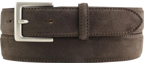 BELTINGER Gürtel aus Veloursleder 3,0 cm | Velour-Ledergürtel für Herren 30mm | Wildleder-Gürtel mit antik-silber Gürtelschließe | Dunkelbraun 95cm von BELTINGER