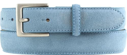 BELTINGER Gürtel aus Veloursleder 3,0 cm | Velour-Ledergürtel für Herren 30mm | Wildleder-Gürtel mit antik-silber Gürtelschließe | Jeansblau 105cm von BELTINGER