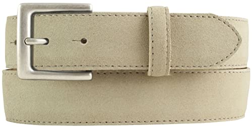 BELTINGER Gürtel aus Veloursleder 3,5 cm | Velour-Ledergürtel für Herren 35mm | Wildleder-Gürtel mit antik-silber Gürtelschließe | Beige 95cm von BELTINGER