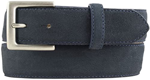 BELTINGER Gürtel aus Veloursleder 3,5 cm | Velour-Ledergürtel für Herren 35mm | Wildleder-Gürtel mit antik-silber Gürtelschließe | Dunkelblau 100cm von BELTINGER