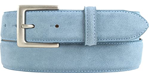 BELTINGER Gürtel aus Veloursleder 3,5 cm | Velour-Ledergürtel für Herren 35mm | Wildleder-Gürtel mit antik-silber Gürtelschließe | Jeansblau 110cm von BELTINGER