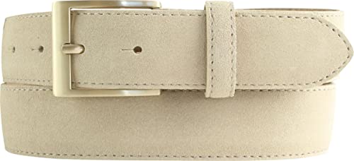 BELTINGER Gürtel aus Veloursleder 3,5 cm | Velour-Ledergürtel für Herren 35mm | Wildleder-Gürtel mit goldener Gürtelschließe | Beige 105cm von BELTINGER