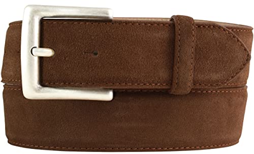 BELTINGER Gürtel aus Veloursleder mit altsilberner Gürtelschnalle 4 cm | Velour-Ledergürtel 40mm | Wildleder-Gürtel alt-silber 4cm | Tabac 90cm von BELTINGER