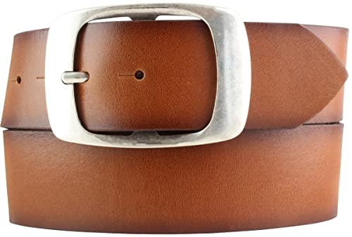 BELTINGER Gürtel aus Vollrindleder Vintage-Look 5 cm | Jeans-Gürtelmit Doppel-Schnalle 50mm | Mit geschwärzten Kanten | Cognac 90cm von BELTINGER