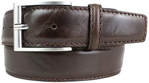Gürtel aus Vollrindleder mit Naht 4 cm | Ledergürtel für Damen Herren 40mm | Bombierter Jeans-Gürtel Schnalle Silber | Braun 110cm von BELTINGER
