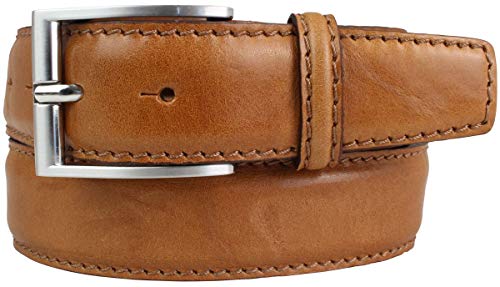 BELTINGER Gürtel aus Vollrindleder mit Naht 4 cm | Ledergürtel für Damen Herren 40mm | Bombierter Jeans-Gürtel Schnalle Silber | Cognac 85cm von BELTINGER