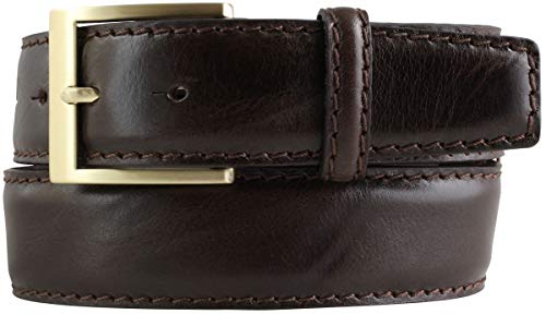 Gürtel aus Vollrindleder mit goldener Gürtelschnalle und Naht 4 cm | Ledergürtel 40mm goldfarben | Bombierter Jeans-Gürtel | Braun 120cm von BELTINGER
