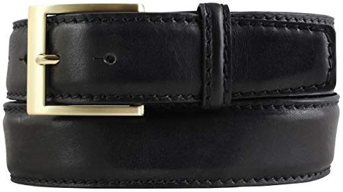 BELTINGER Gürtel aus Vollrindleder mit goldener Gürtelschnalle und Naht 4 cm | Ledergürtel 40mm goldfarben | Bombierter Jeans-Gürtel | Schwarz 95cm von BELTINGER