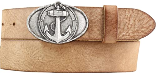 BELTINGER Gürtel mit Anker-Gürtelschnalle aus weichem Vollrindleder 4 cm Used-Look | Druckknopf-Gürtel mit Buckle 40mm | Vintage-Look | Tabac 95cm von BELTINGER
