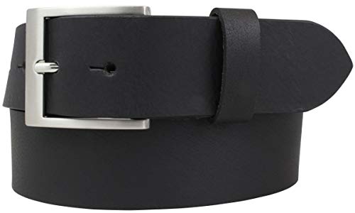 BELTINGER Gürtel mit Edelstahl-Gürtelschnalle aus Vollbüffelleder 4 cm | Jeans-Gürtel für Damen Herren 40mm | Leder-Gürtel aus Büffelleder 4cm | Schwarz 100cm von BELTINGER