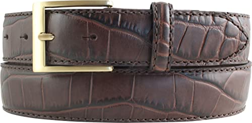 BELTINGER Gürtel mit Krokoprägung 3,5 cm | Leder-Gürtel für Herren 35mm Kroko-Optik | Kroko-Muster Schnalle Gold | Braun 90cm von BELTINGER