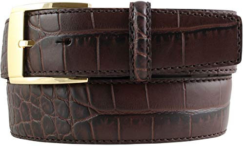 BELTINGER Gürtel mit Krokoprägung und goldener Gürtelschnalle 4 cm | Leder-Gürtel für Damen Herren 40mm Kroko-Muster | Braun 100cm von BELTINGER