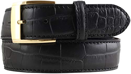 BELTINGER Gürtel mit Krokoprägung und goldener Gürtelschnalle 4 cm | Leder-Gürtel für Damen Herren 40mm Kroko-Muster | Schwarz 100cm von BELTINGER