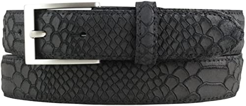 BELTINGER Gürtel mit Pythonprägung 3 cm | Leder-Gürtel für Damen Herren 30mm Schlangen-Optik |Schlangen-Muster Python-Muster | Schwarz 95cm von BELTINGER