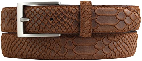 BELTINGER Gürtel mit Pythonprägung 3 cm | Leder-Gürtel für Damen Herren 30mm Schlangen-Optik |Schlangen-Muster Python-Muster | Tabac 80cm von BELTINGER