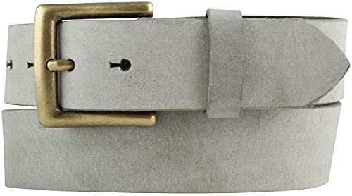 BELTINGER Gürtel mit altmessing Gürtelschnalle aus weichem Vollrindleder 4 cm | Jeans-Gürtel 40mm | Ledergürtel Vintage-Look | Hellgrau 100cm von BELTINGER