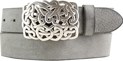 Gürtel mit besonderer Gürtelschnalle aus weichem Vollrindleder 4 cm Used-Look | Druckknopf-Gürtel mit Buckle 40mm | Damen-Gürtel Vintage-Look | Dunkelgrau 110cm von BELTINGER