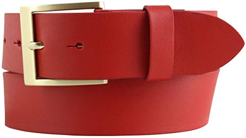 BELTINGER Gürtel mit goldener Gürtelschnalle aus Vollrindleder | Hochwertiger Jeans-Gürtel 40mm | Herren-Gürtel made in Italy | Rot 90cm von BELTINGER