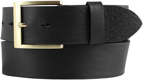 BELTINGER Gürtel mit goldener Gürtelschnalle aus Vollrindleder | Hochwertiger Jeans-Gürtel 40mm | Herren-Gürtel made in Italy | Schwarz 120cm von BELTINGER