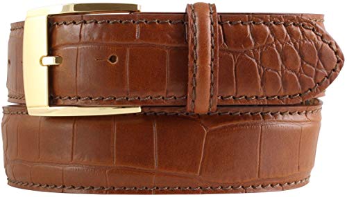 BELTINGER Gürtel mit goldener Gürtelschnalle und Krokoprägung 4 cm | Leder-Gürtel 40mm Kroko-Optik | Kroko-Muster 4cm | Tabac 115cm von BELTINGER