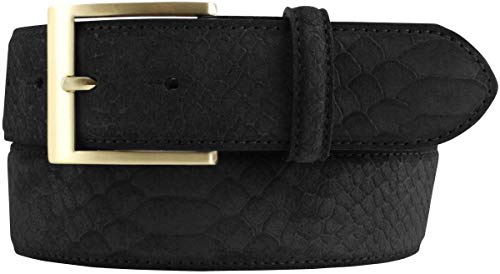 BELTINGER Gürtel mit goldener Gürtelschnalle und Pythonprägung 4 cm | Leder-Gürtel 40mm Schlangen-Optik |Schlangen-Muster | Schwarz 100cm von BELTINGER