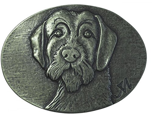 BELTINGER Gürtelschnalle Deutsch Drahthaar 4,0 cm | Buckle Gürtelschließe 40mm Massiv | für Jagd-Outfit und Hunde-Besitzer | Altsilber von BELTINGER