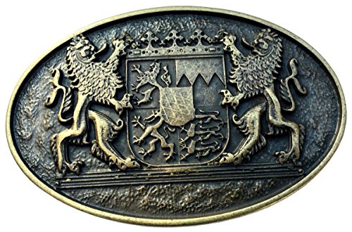 BELTINGER Gürtelschnalle Doppellöwe mit Wappen 4,0 cm | Buckle Wechselschließe Gürtelschließe 40mm Massiv | Altmessing von BELTINGER