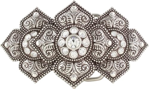 BELTINGER Gürtelschnalle Flowered Bling 4,0 cm | Buckle Wechselschließe Gürtelschließe 40mm Massiv | Mit hochwertigem Strass | Silber von BELTINGER