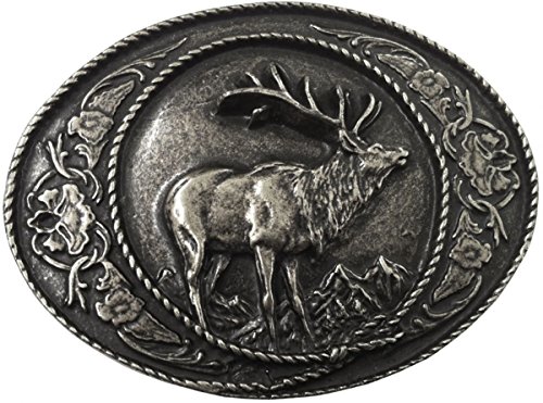 BELTINGER Gürtelschnalle Hirsch mit Rahmen 4,0 cm | Buckle Wechselschließe Gürtelschließe 40mm Massiv | für Jagd-Outfit | Altsilber von BELTINGER