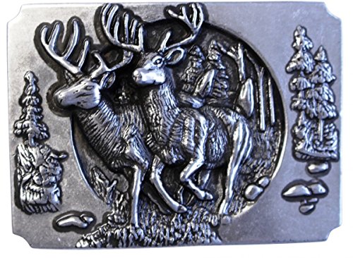 BELTINGER Gürtelschnalle Hirsche vor Wald 4,0 cm | Buckle Wechselschließe Gürtelschließe 40mm Massiv | für Jagd-Outfit | Altsilber von BELTINGER