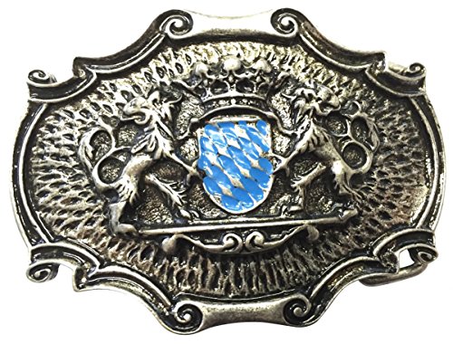 BELTINGER Gürtelschnalle Löwen mit Krone 4,0 cm | Buckle Wechselschließe Gürtelschließe 40mm Massiv | Für die Tracht | Altsilber mit Emaille von BELTINGER