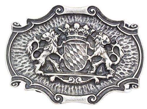 BELTINGER Gürtelschnalle Löwen mit Krone 4,0 cm | Buckle Wechselschließe Gürtelschließe 40mm Massiv | Für die Tracht | Altsilber von BELTINGER