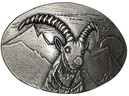 Gürtelschnalle Steinbock 4,0 cm | Buckle Wechselschließe Gürtelschließe 40mm Massiv | für Jagd-Outfit | Wechselgürtel bis 4cm | Altsilber von BELTINGER