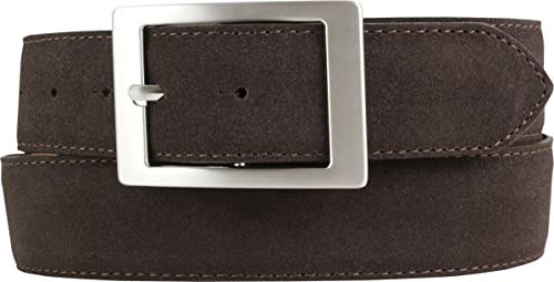 BELTINGER Herren-Gürtel aus Veloursleder mit Doppel-Schnalle 4 cm | Velour-Ledergürtel für Herren 40mm | Wildleder-Gürtel 4cm | Dunkelbraun 85cm von BELTINGER