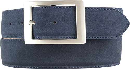 BELTINGER Herren-Gürtel aus Veloursleder mit Doppel-Schnalle 4 cm | Velour-Ledergürtel für Herren 40mm | Wildleder-Gürtel 4cm | Marine 95cm von BELTINGER