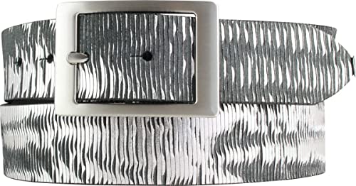 BELTINGER Herren-Gürtel aus Vollrindleder Metall-Optik mit Doppel-Schließe 4 cm | Leder-Gürtel Metallic-Look 40mm | Jeansgürtel für Herren 4cm | Schwarz Metallik 100cm von BELTINGER