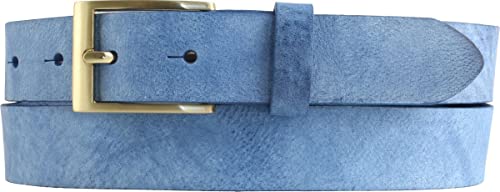 BELTINGER Herren-Gürtel aus weichem Vollrindleder Vintage-Look 3 cm | Leder-Gürtel für Herren mit goldener Gürtelschließe 30mm | Schmaler Gürtel Used-Look | Blau 90cm von BELTINGER
