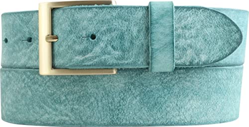 BELTINGER Herren-Gürtel aus weichem Vollrindleder Vintage-Look 4 cm | Jeans-Gürtel für Herren 40mm | Ledergürtel mit goldener Gürtelschließe Used-Look | Türkis 115cm von BELTINGER