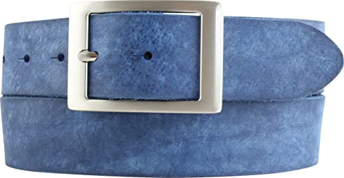 BELTINGER Herren-Gürtel aus weichem Vollrindleder mit Doppel-Schnalle Vintage-Look 4 cm | Jeans-Gürtel für Herren 40mm | Ledergürtel Used-Look | Blau 95cm von BELTINGER