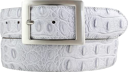 BELTINGER Herren-Gürtel mit Krokoprägung und Doppel-Schließe 4 cm | Leder-Gürtel für Herren 40mm Kroko-Optik | Kroko-Muster 4cm | Hellgrau 90cm von BELTINGER