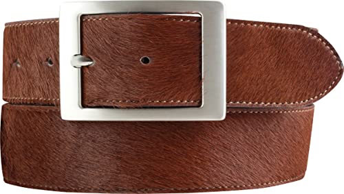 BELTINGER Herren-Gürtel mit echtem Fell und Doppel-Schließe 4 cm | Fell-Gürtel für Herren 40mm | Kuh-Ledergürtel mit geschlossener Dornschließe | Braun 105cm von BELTINGER