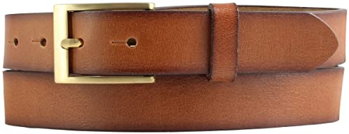 BELTINGER Herren-Gürtel mit goldener Gürtelschnalle Vintage-Look 3 cm | Jeans-Gürtel aus Vollrindleder für Herren 30mm | Mit geschwärzten Kanten | Cognac 100cm von BELTINGER