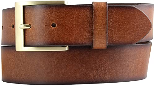 BELTINGER Herren-Gürtel mit goldener Gürtelschnalle Vintage-Look 4 cm | Jeans-Gürtel aus Vollrindleder für Herren 40mm | Mit geschwärzten Kanten | Cognac 105cm von BELTINGER