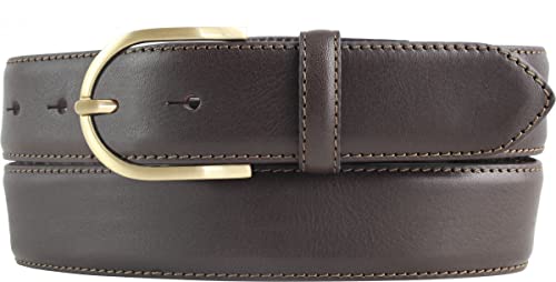 Hochwertiger Damengürtel aus Vollrindleder mit goldener Gürtelschließe 3,5 cm | Bombierter Ledergürtel Damen 35mm | Damen-Gürtel made in Italy | Braun 85cm von BELTINGER