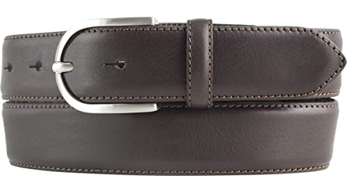 Hochwertiger Damengürtel aus Vollrindleder mit runder Gürtelschließe 3,5 cm | Bombierter Ledergürtel Damen 35mm | Damen-Gürtel made in Italy | Braun 80cm von BELTINGER