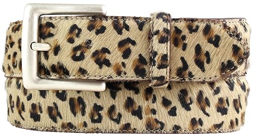 BELTINGER Hochwertiger Fell-Ledergürtel 4 cm | Trachten-Gürtel für Herren 40mm | Fell-Gürtel mit altsilberner Gürtelschließe | Mini-Leo 120cm von BELTINGER