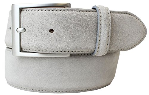 BELTINGER Hochwertiger Gürtel mit Edelstahl-Gürtelschnalle aus Veloursleder 4 cm | Velour-Ledergürtel für Damen Herren 40mm | Wildleder-Gürtel 4cm | Hellgrau 105cm von BELTINGER