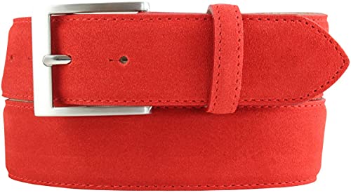 BELTINGER Hochwertiger Gürtel mit Edelstahl-Gürtelschnalle aus Veloursleder 4 cm | Velour-Ledergürtel für Damen Herren 40mm | Wildleder-Gürtel 4cm | Rot 105cm von BELTINGER